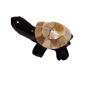 Obsidian Turtle With Mother Pearl Shell  New approx 2inches